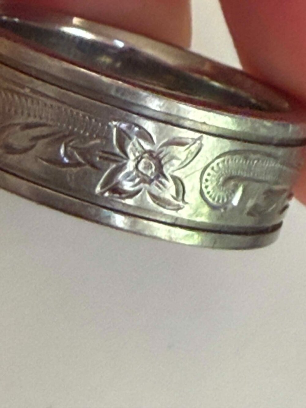 8mm Hawaiian Scroll Titanium Wedding Ring with Two Engraved Line Size 10